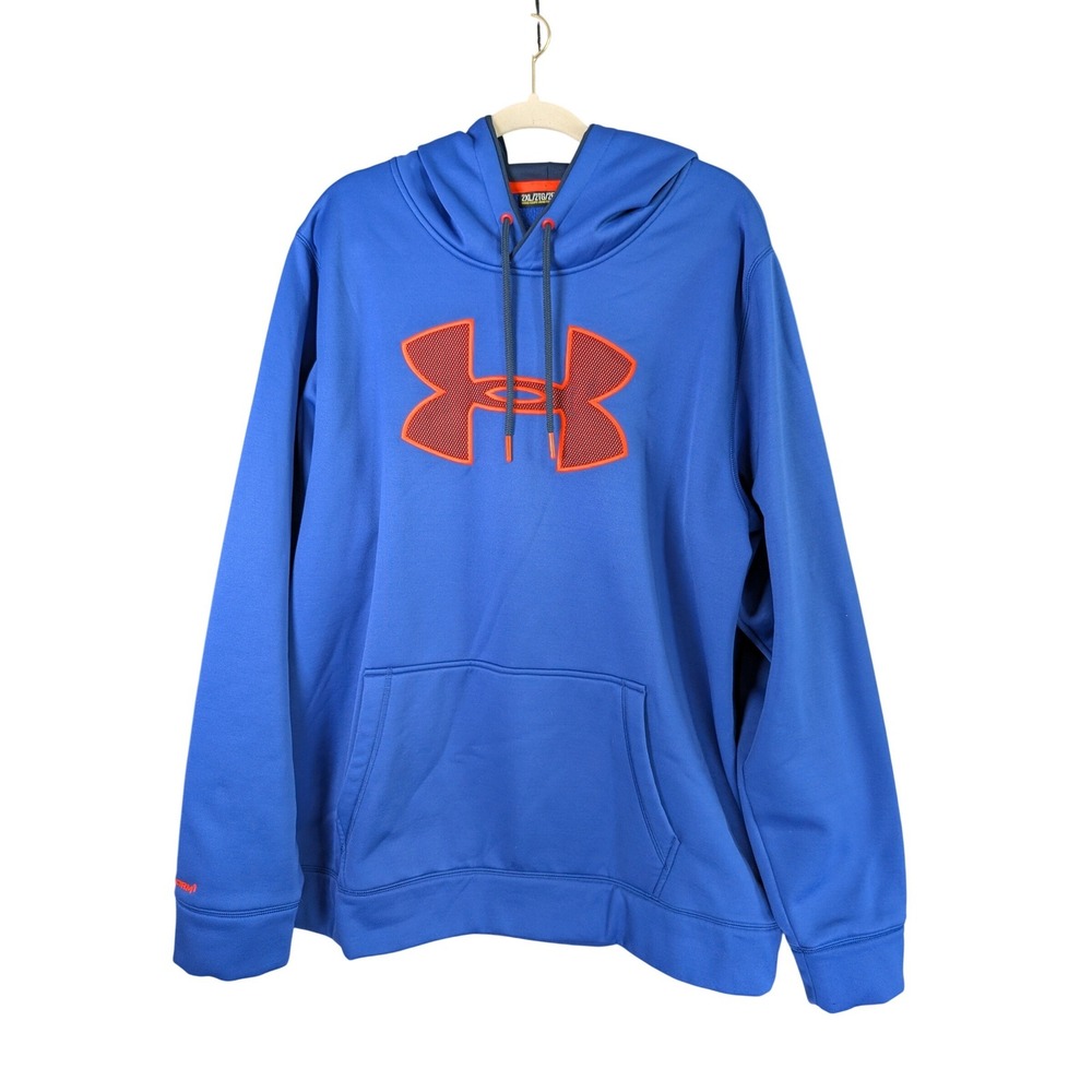 Under Armour Storm Hoodie Mens 2XL Blue Orange Logo Pullover Sweatshirt Loose